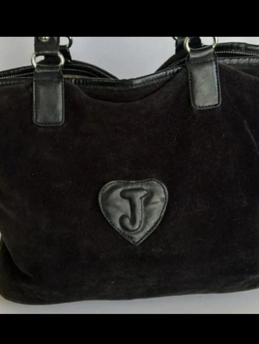 Rare Juicy Couture Y2k Black Velour Tote with Silver Embellished Logo